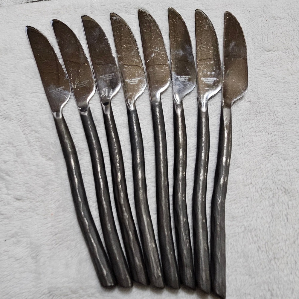 Pier 1 Imports Caldera PII16 Stainless Flatware Wavy Hammered Handle Knife Set 8